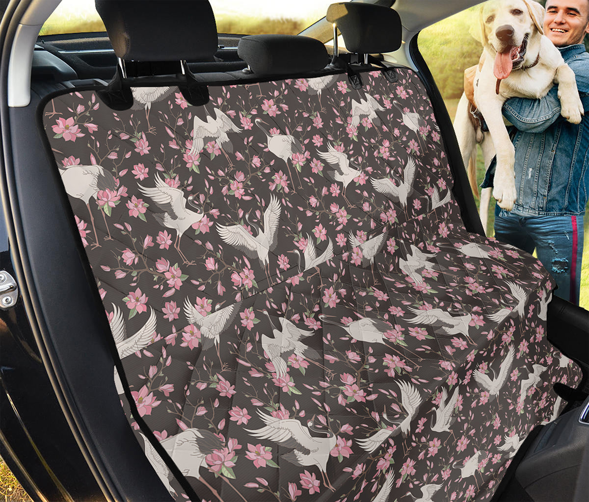 Crane Bird And Flower Pattern Print Pet Car Back Seat Cover