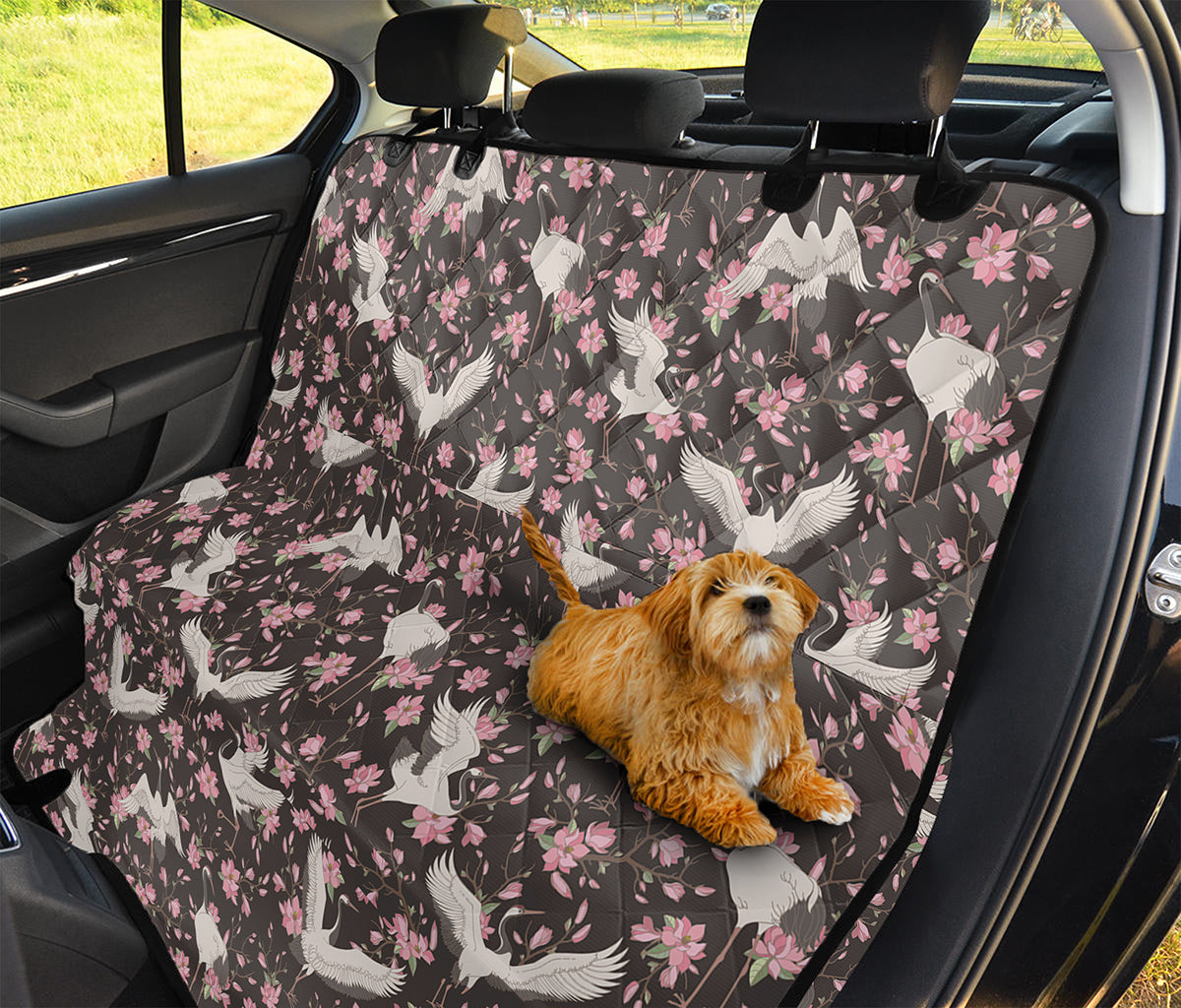 Crane Bird And Flower Pattern Print Pet Car Back Seat Cover