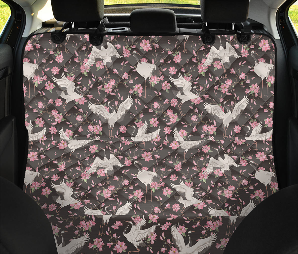 Crane Bird And Flower Pattern Print Pet Car Back Seat Cover