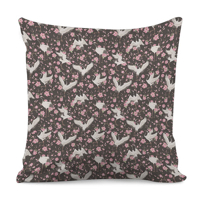 Crane Bird And Flower Pattern Print Pillow Cover