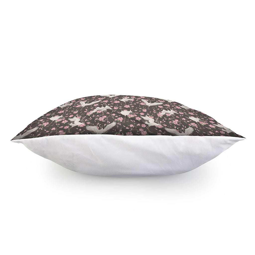 Crane Bird And Flower Pattern Print Pillow Cover