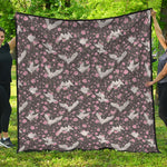 Crane Bird And Flower Pattern Print Quilt