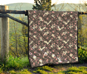 Crane Bird And Flower Pattern Print Quilt