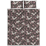 Crane Bird And Flower Pattern Print Quilt Bed Set