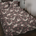 Crane Bird And Flower Pattern Print Quilt Bed Set