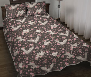 Crane Bird And Flower Pattern Print Quilt Bed Set