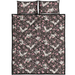 Crane Bird And Flower Pattern Print Quilt Bed Set