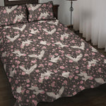 Crane Bird And Flower Pattern Print Quilt Bed Set