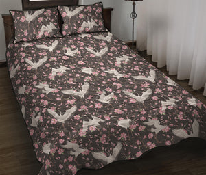 Crane Bird And Flower Pattern Print Quilt Bed Set