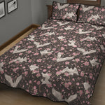 Crane Bird And Flower Pattern Print Quilt Bed Set