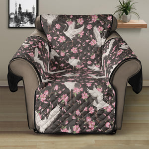 Crane Bird And Flower Pattern Print Recliner Protector