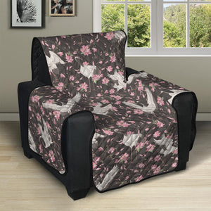 Crane Bird And Flower Pattern Print Recliner Protector