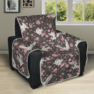 Crane Bird And Flower Pattern Print Recliner Protector