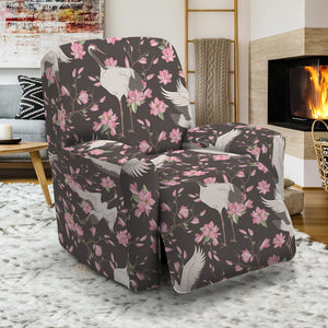 Crane Bird And Flower Pattern Print Recliner Slipcover