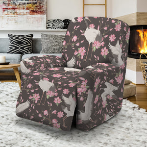 Crane Bird And Flower Pattern Print Recliner Slipcover