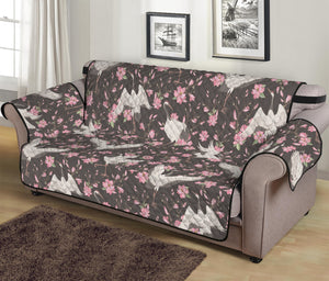 Crane Bird And Flower Pattern Print Sofa Protector