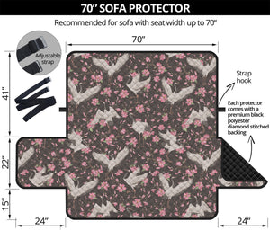 Crane Bird And Flower Pattern Print Sofa Protector