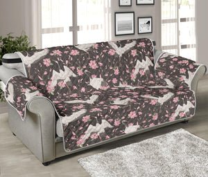 Crane Bird And Flower Pattern Print Sofa Protector