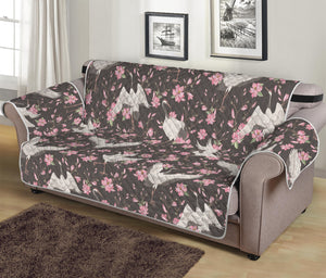 Crane Bird And Flower Pattern Print Sofa Protector