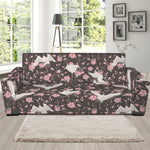 Crane Bird And Flower Pattern Print Sofa Slipcover