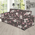 Crane Bird And Flower Pattern Print Sofa Slipcover