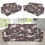 Crane Bird And Flower Pattern Print Sofa Slipcover