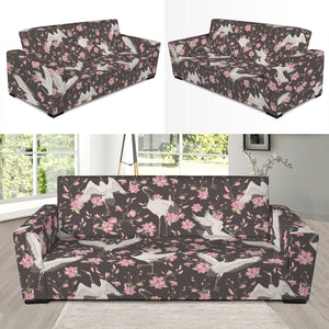 Crane Bird And Flower Pattern Print Sofa Slipcover