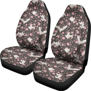 Crane Bird And Flower Pattern Print Universal Fit Car Seat Covers