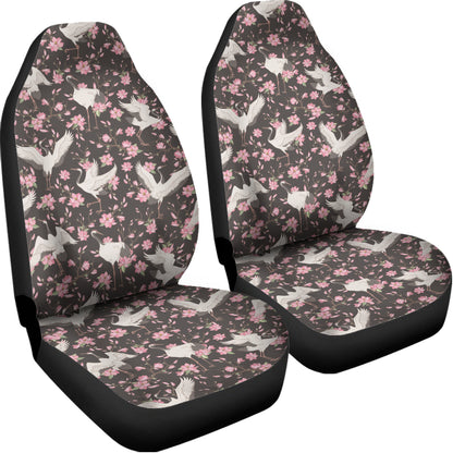 Crane Bird And Flower Pattern Print Universal Fit Car Seat Covers