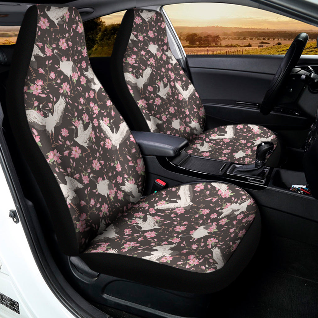 Crane Bird And Flower Pattern Print Universal Fit Car Seat Covers