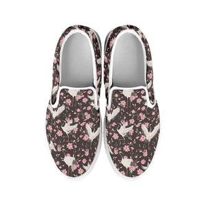 Crane Bird And Flower Pattern Print White Slip On Shoes