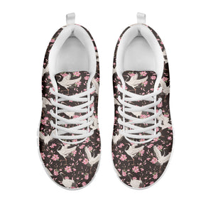 Crane Bird And Flower Pattern Print White Sneakers