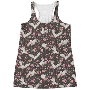 Crane Bird And Flower Pattern Print Women's Racerback Tank Top