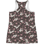 Crane Bird And Flower Pattern Print Women's Racerback Tank Top