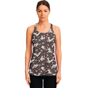 Crane Bird And Flower Pattern Print Women's Racerback Tank Top