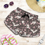 Crane Bird And Flower Pattern Print Women's Shorts