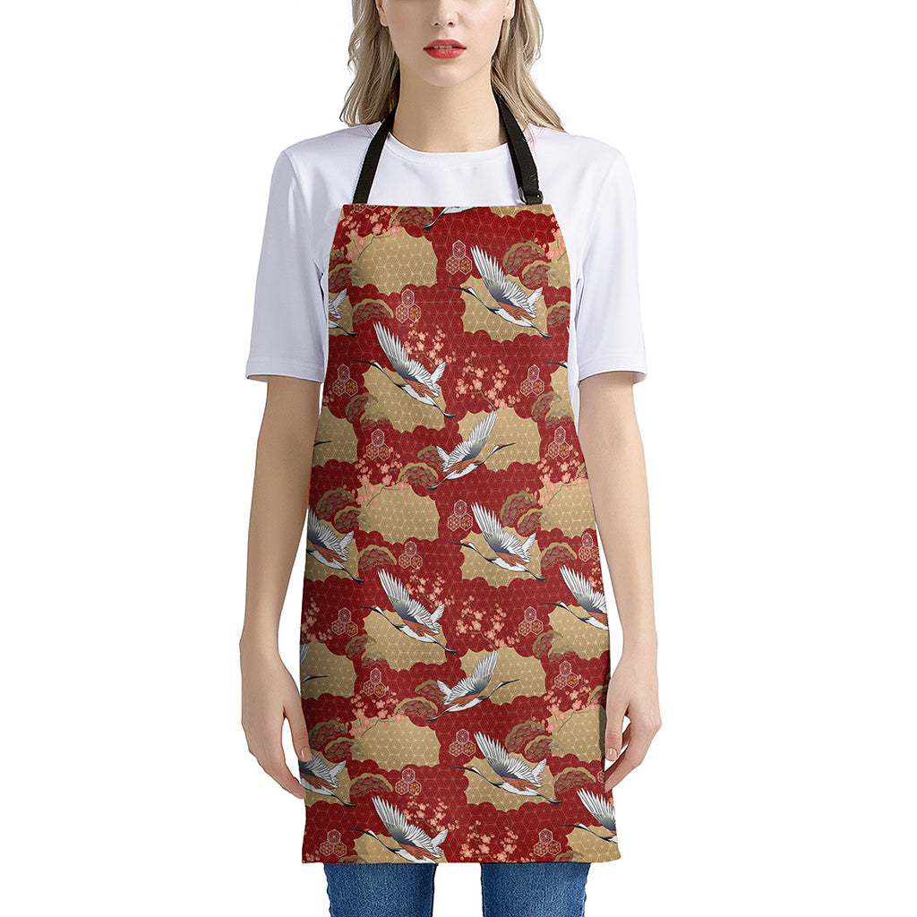 Crane Bird Kimono Pattern Print Apron