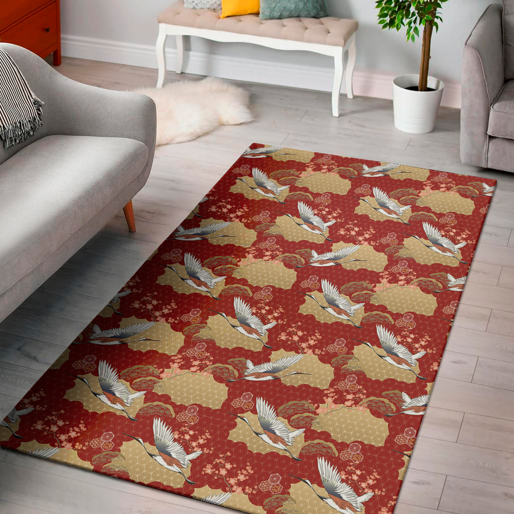 Crane Bird Kimono Pattern Print Area Rug