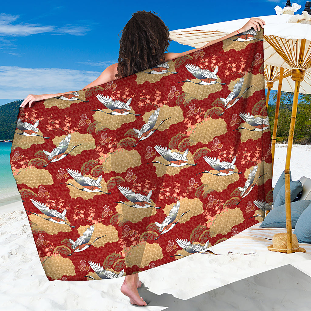 Crane Bird Kimono Pattern Print Beach Sarong Wrap