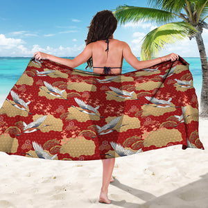 Crane Bird Kimono Pattern Print Beach Sarong Wrap