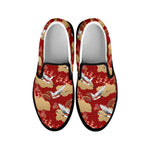 Crane Bird Kimono Pattern Print Black Slip On Shoes