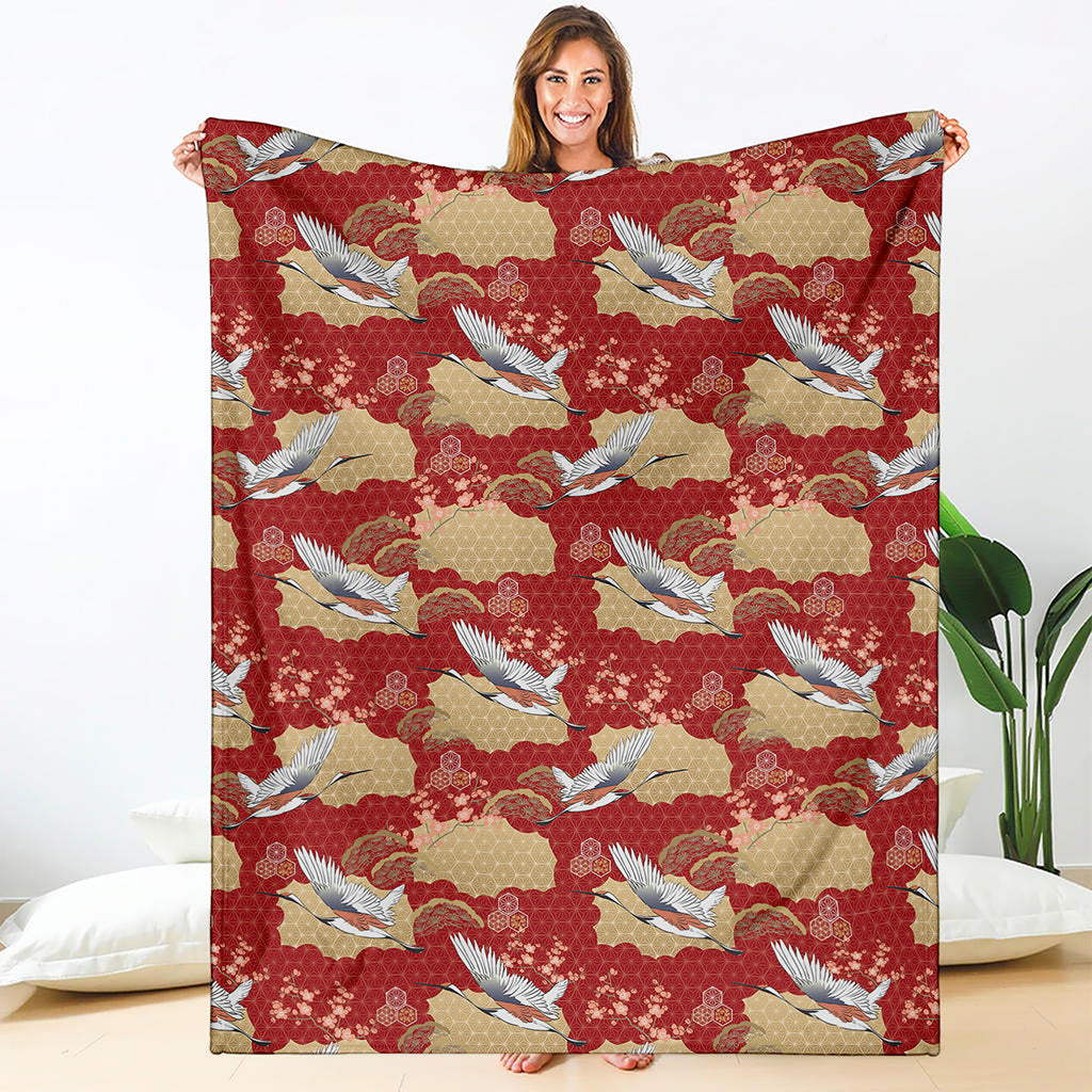 Crane Bird Kimono Pattern Print Blanket