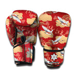 Crane Bird Kimono Pattern Print Boxing Gloves