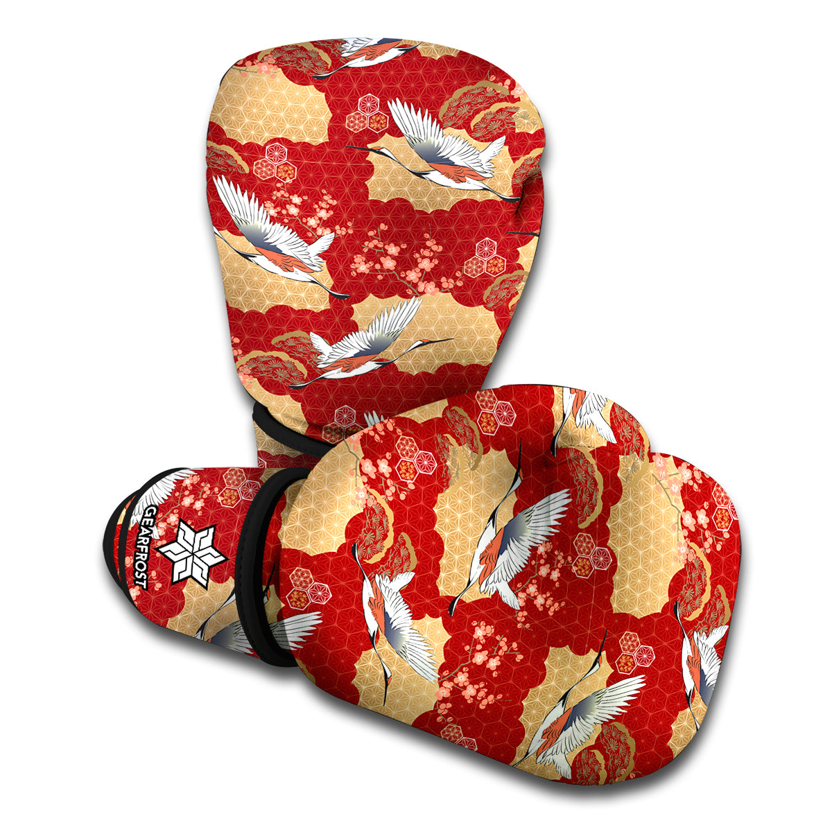 Crane Bird Kimono Pattern Print Boxing Gloves