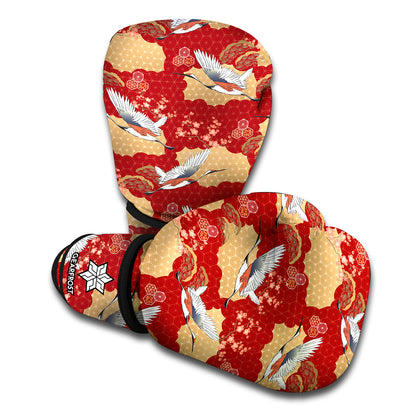 Crane Bird Kimono Pattern Print Boxing Gloves