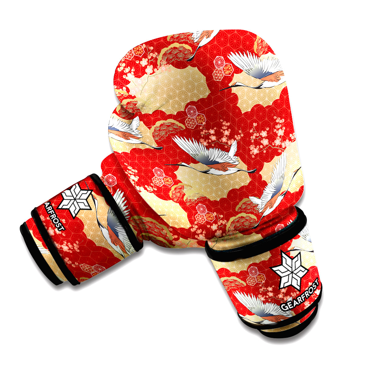 Crane Bird Kimono Pattern Print Boxing Gloves