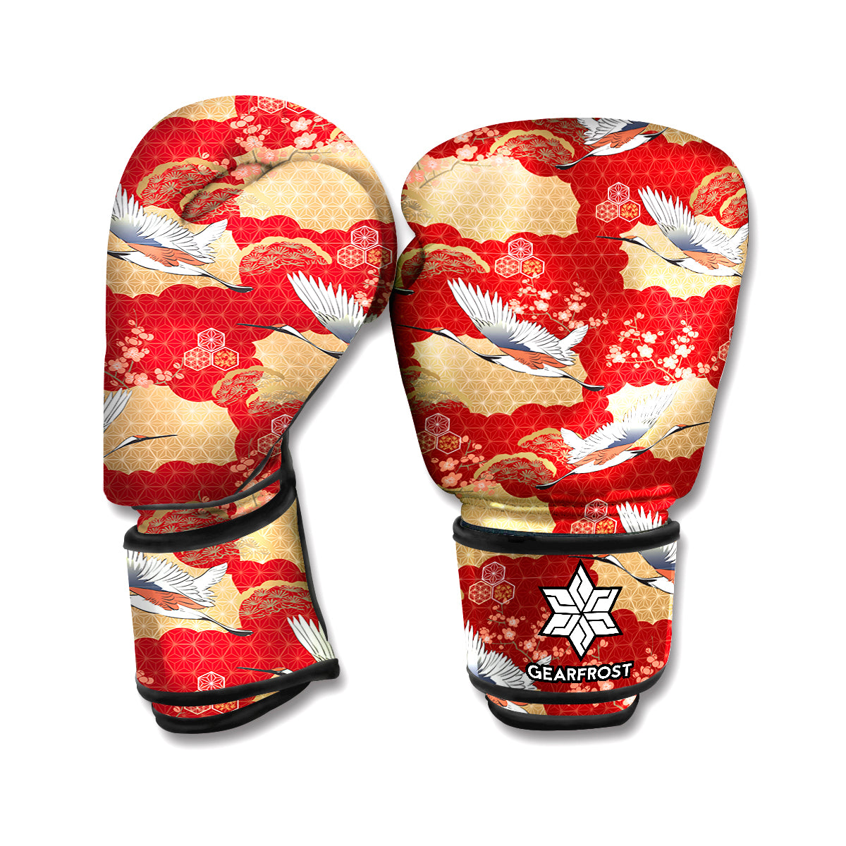 Crane Bird Kimono Pattern Print Boxing Gloves