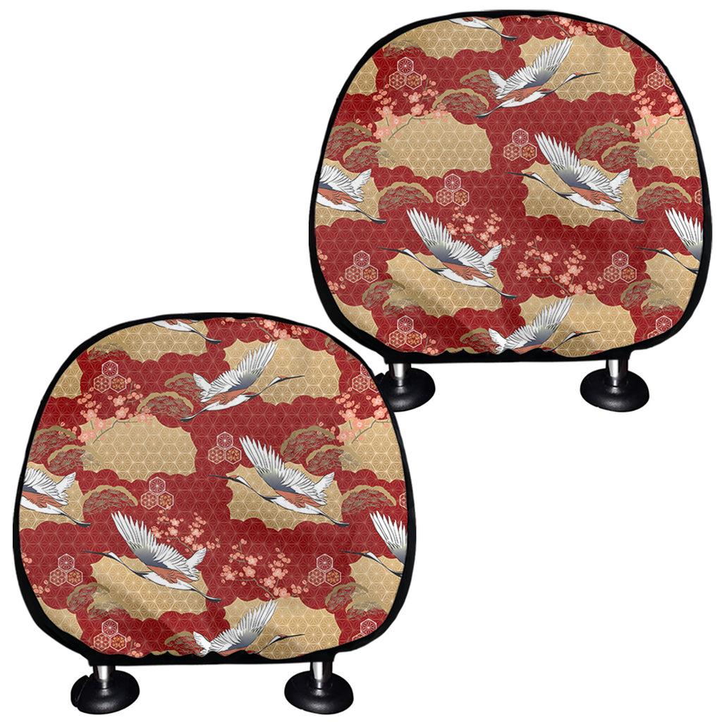 Crane Bird Kimono Pattern Print Car Headrest Covers