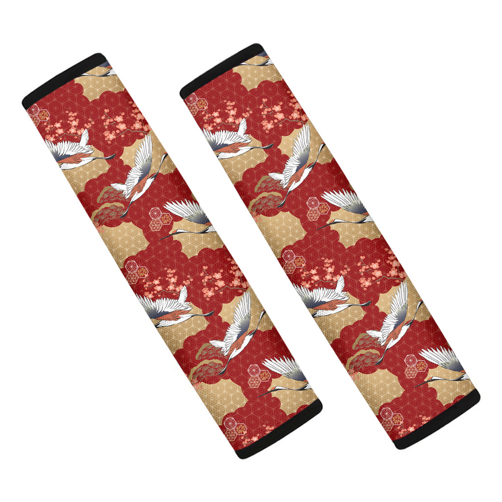 Crane Bird Kimono Pattern Print Car Seat Belt Covers