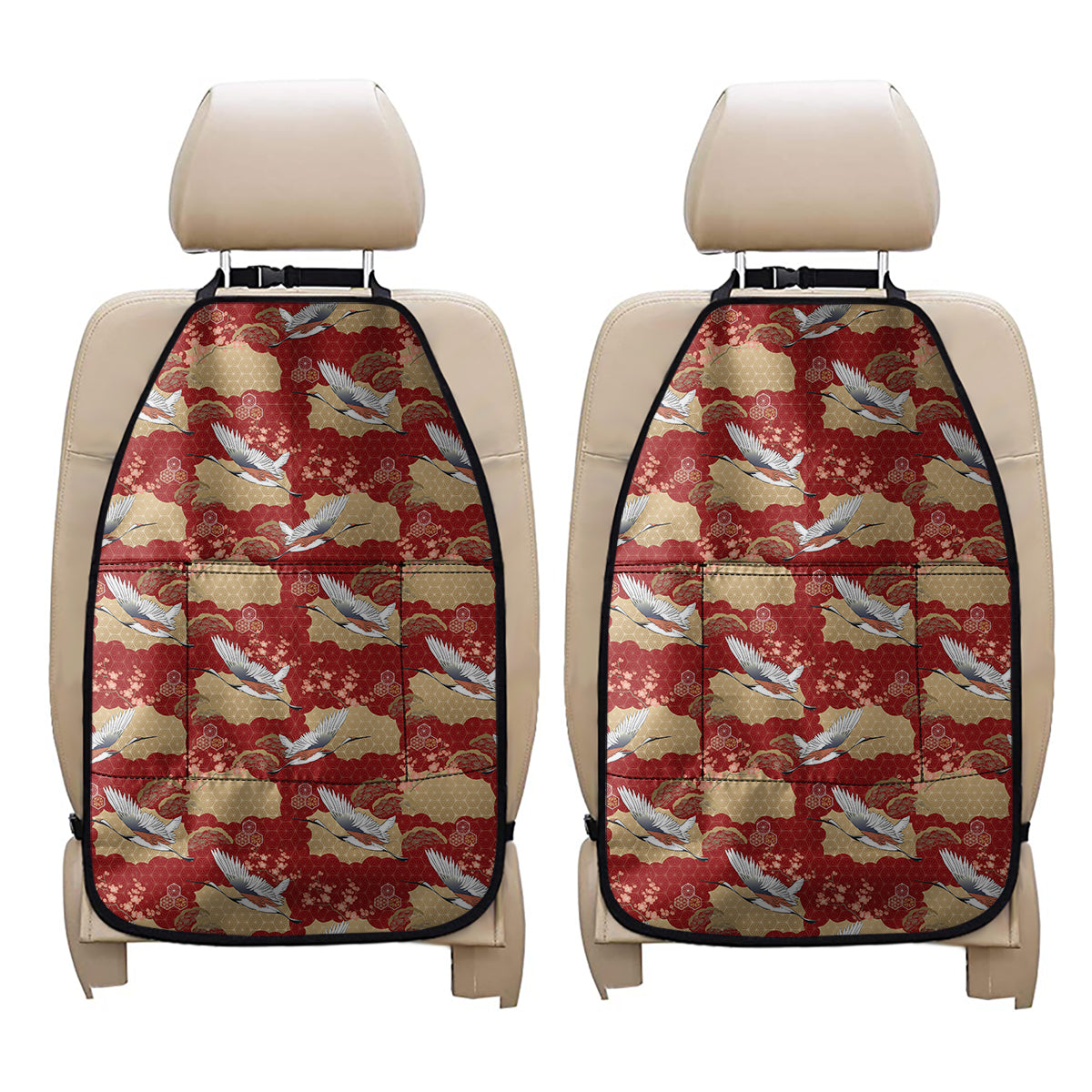 Crane Bird Kimono Pattern Print Car Seat Organizers